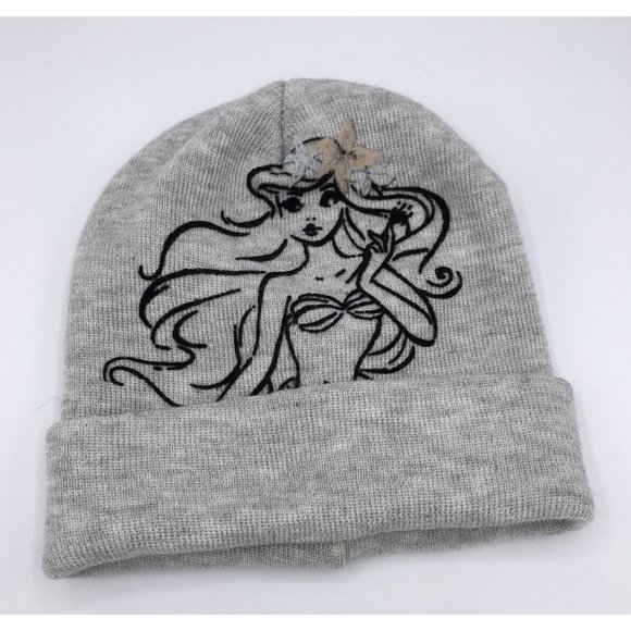 Disney Accessories - Disney Torrid THE LITTLE MERMAID Winter Knit Hat Cap Gray w/Black Embroidery